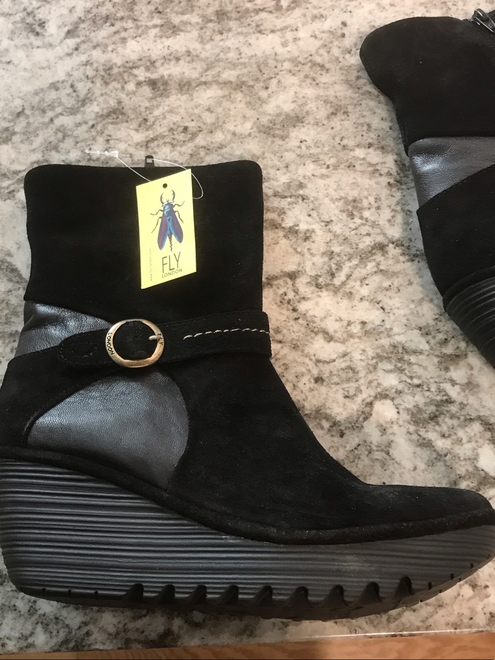 Fly London Black Suede Ankle Boots with Side Buckle